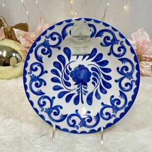 Artisan de Luxe Rose SCROLL MELAMINE Salad Lunch Plates Set of 4 New Blue white
